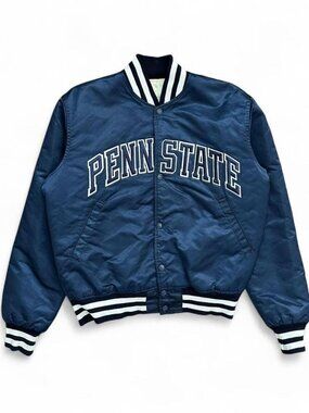 Vintage 80s Starter Penn State Varsity Jacket Navy Blue College Bomber Medium